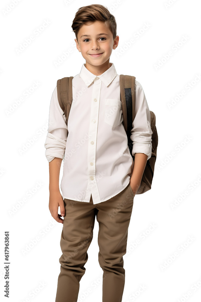 Fototapeta premium Young Caucasian happy schoolboy portrait over transparent background