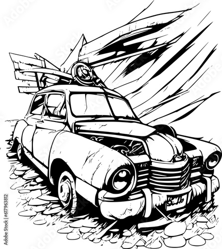 illustration of a car crashed