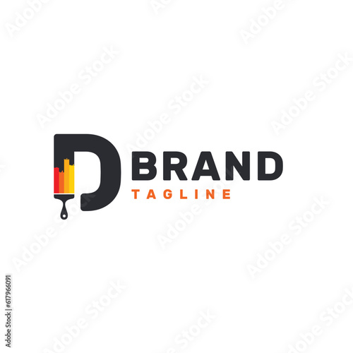 Letter D Logo with Paint Brush - Alphabet D with Paint Brush Logo Design