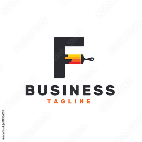 Letter F Logo with Paint Brush - Alphabet F with Paint Brush Logo Design