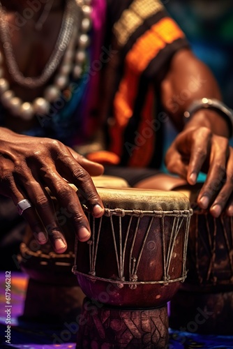 illustration  musical drums of African culture  played by male hands generative ai