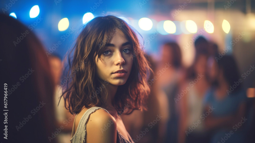 drunken or too much party, party and nightlife, young adult woman, front view, close-up, female woman, fictional place drunken or too much party, party and nightlife, young adult woman, front view, close-up, female woman, fictional place