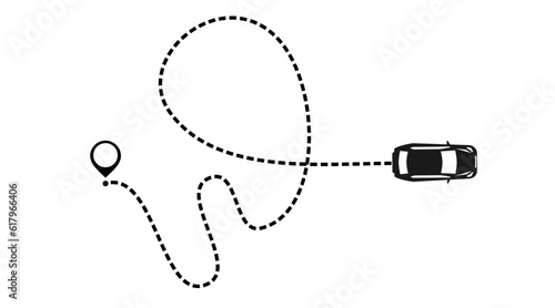 starting point and trace of car road dotted line
