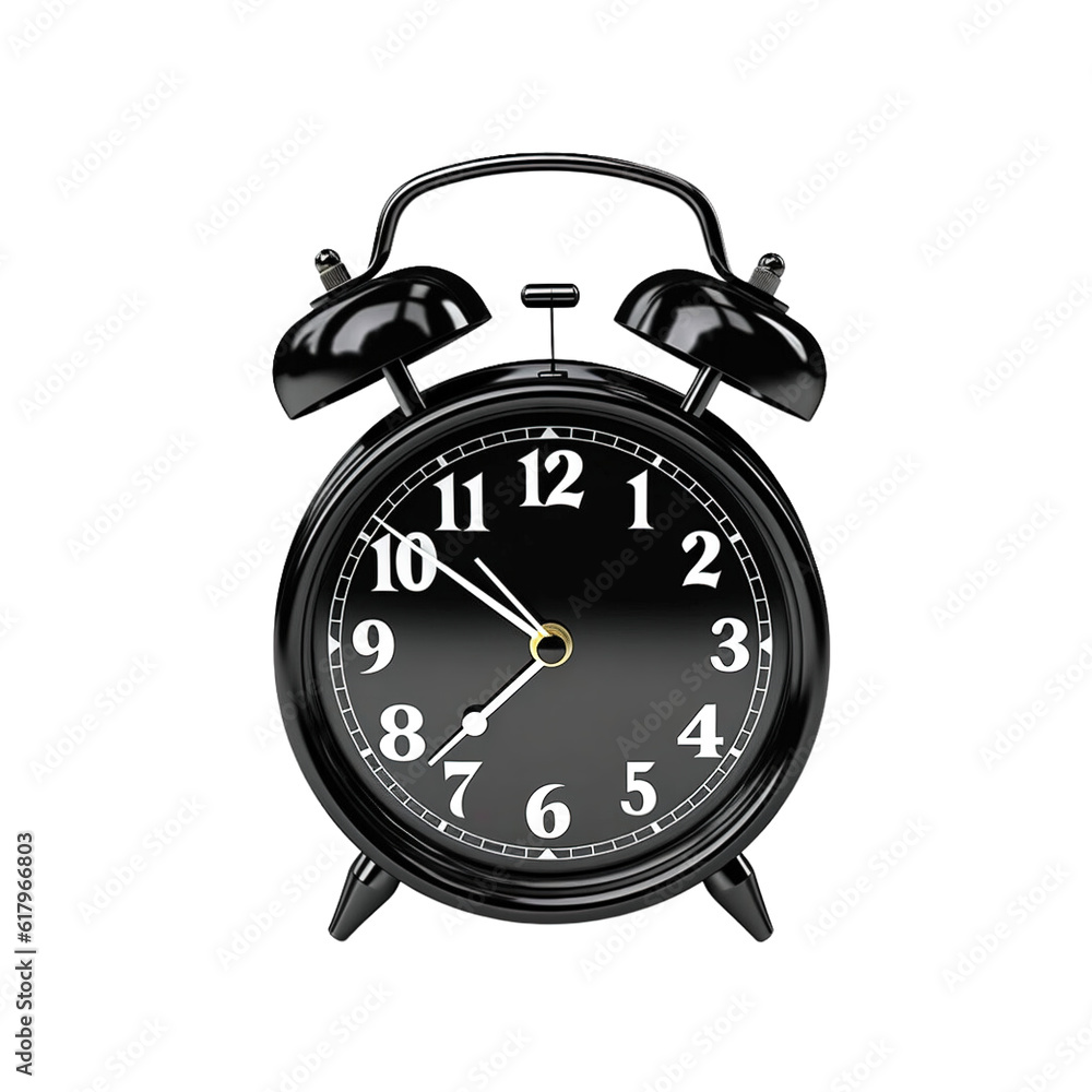Black alarm clock on a transparent background Black alarm clock on a transparent background