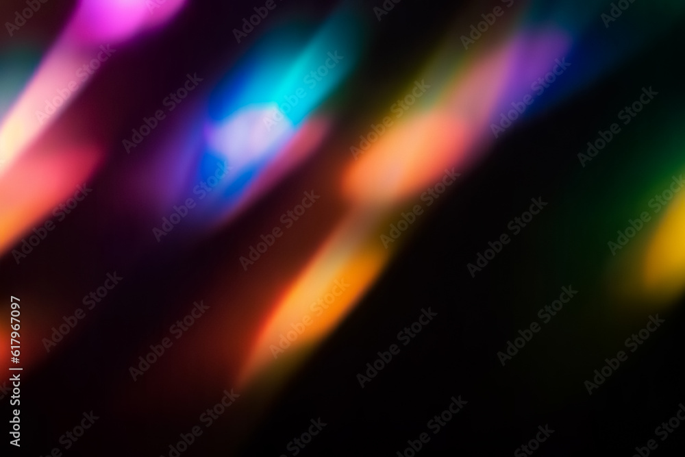 Party Lights Effect Overlay. Aesthetic Blurred Rainbow Light Texture, Fun Festive Event, Bright Bokeh Shine, Colorful Disco Club Nightlife Atmosphere. Generative AI. - obrazy, fototapety, plakaty 