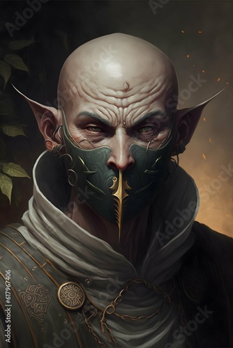 covered mouth mouthmask a bald grey elf monk with tattoos face mask dnd mouth covered  photo