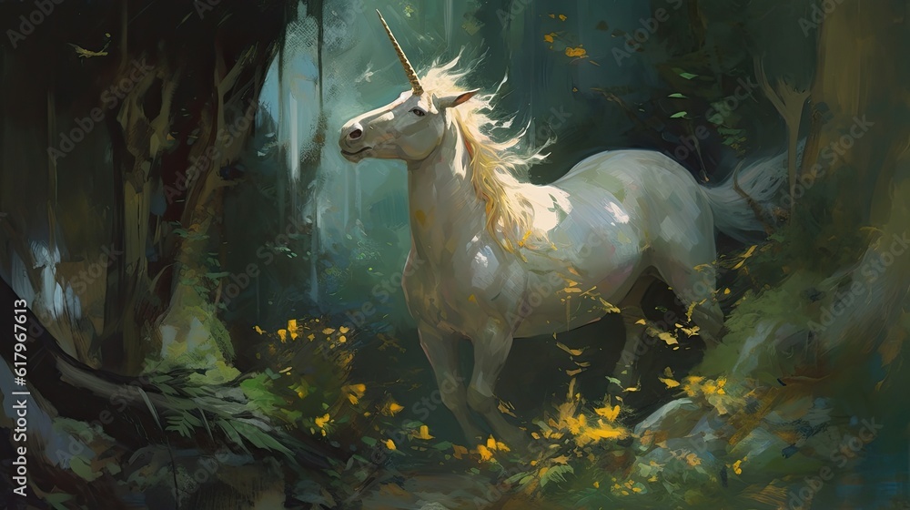 White Unicorn in a Forest White Unicorn in a Forest