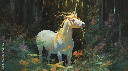 White Unicorn in a Forest © BountifulBouquets