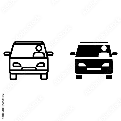 
car icon, front view design template with black fill and black outline.