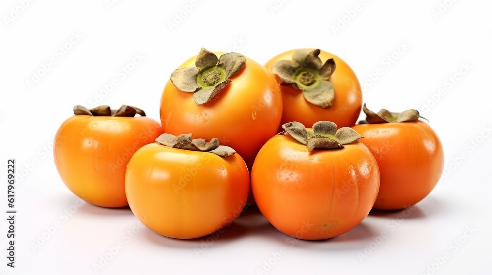 Persimmon on the white background. Created with Generative AI technology. Persimmon on the white background. Created with Generative AI technology.