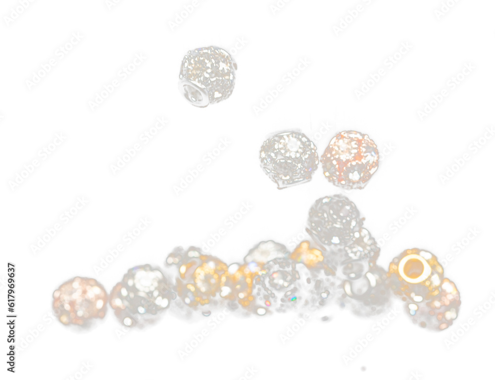 Fashion Silver gold bead ball with beautiful work detail is value. Luxury silver copper metal bead sequin ball is fashion trend and fly in air. Black background isolated selective focus blur Fashion Silver gold bead ball with beautiful work detail is value. Luxury silver copper metal bead sequin ball is fashion trend and fly in air. Black background isolated selective focus blur