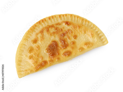 Delicious fried cheburek with cheese isolated on white, top view