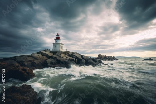 Beautiful seaside lighthouse natural scenery big picture made with Generative AI