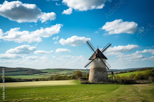 Beautiful windmill natural scenery big picture made with Generative AI