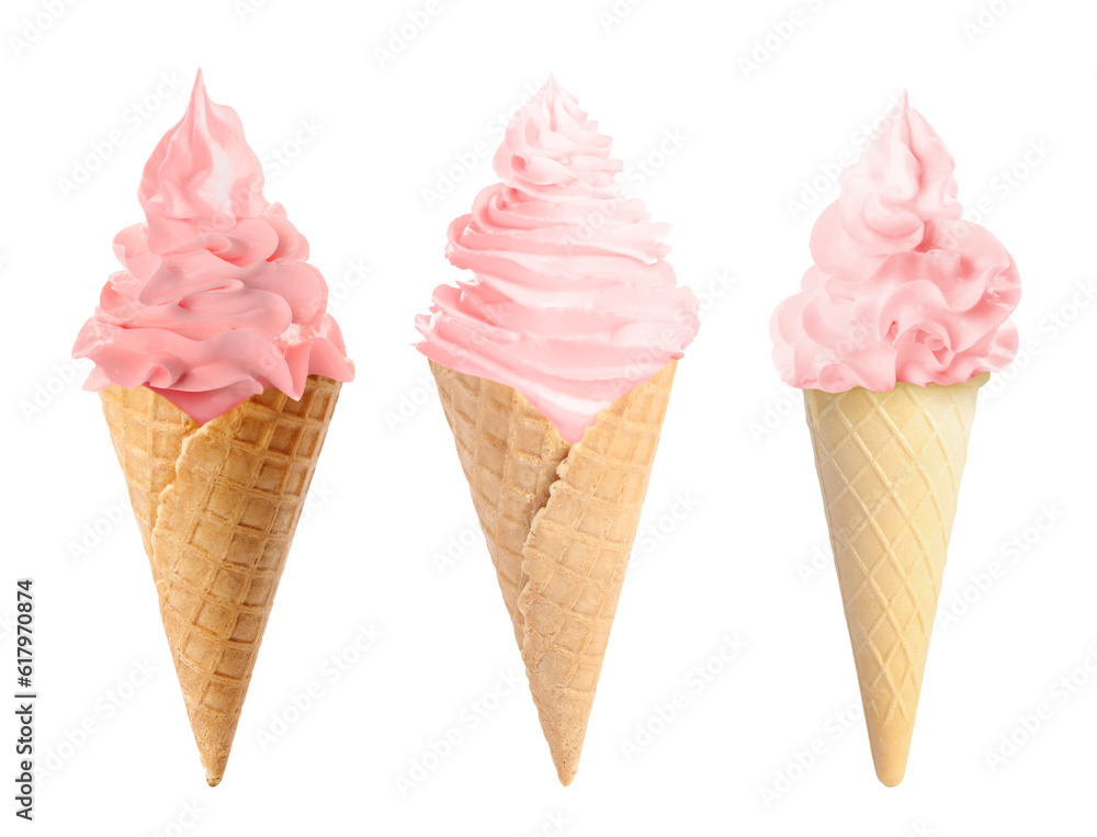 Ice cream in different flavors isolated on white. Soft serve