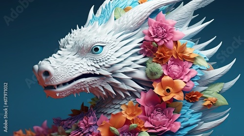 Colorful dragon head made of flowers and leaves © PerfectShowerz