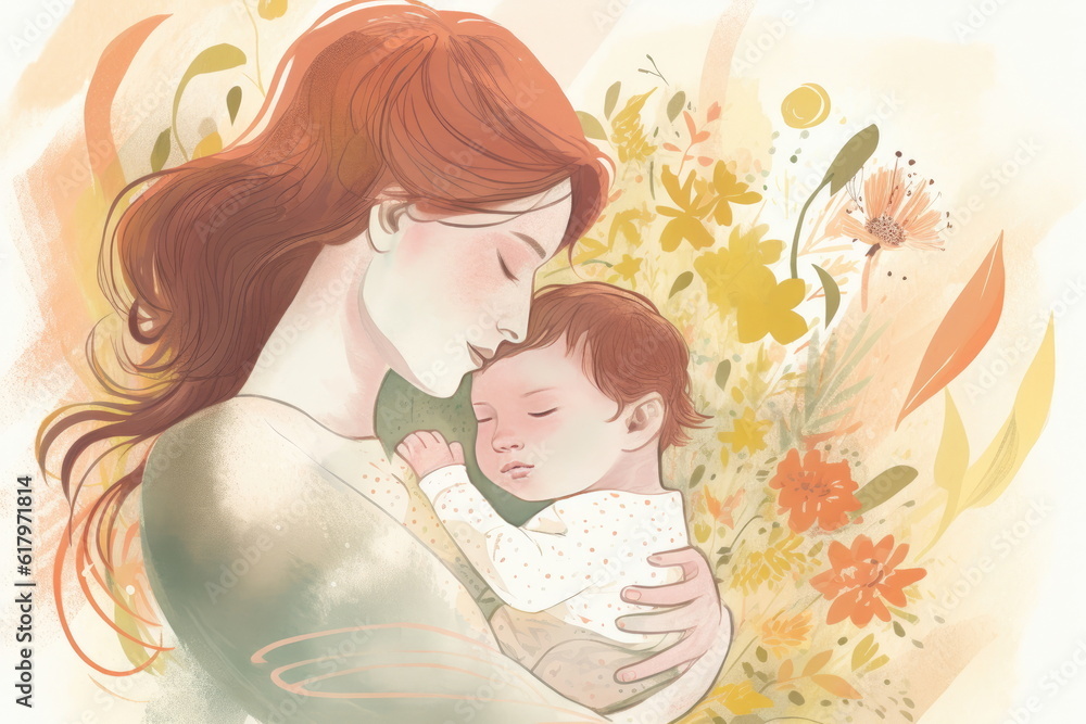 llustration of mother holding baby in arms, mothers day llustration of mother holding baby in arms, mothers day