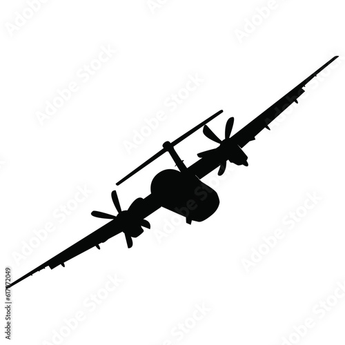 A turboprop airliner in silhouette
