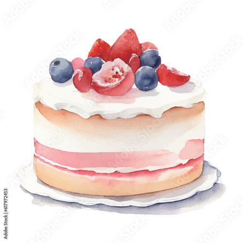 いちごのケーキの水彩イラスト　AI生成画像