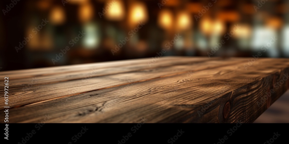 Wooden table copy space blurred background, AI Generated Wooden table copy space blurred background, AI Generated