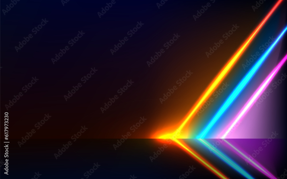 Abstract neon lights into digital technology tunnel. Futuristic technology abstract background. 3D illustration.