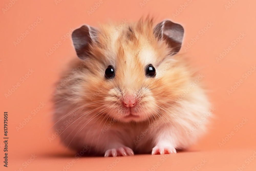 Furry hamster on brown background close-up, created with Generative AI technology. Furry hamster on brown background close-up, created with Generative AI technology.