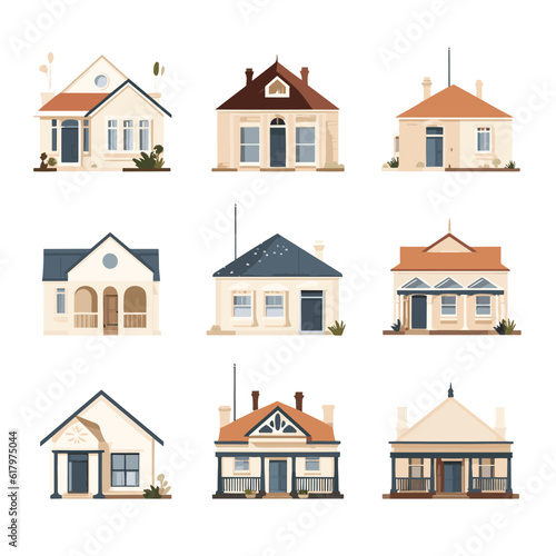 australian houses set vector flat minimalistic isolated illustration
