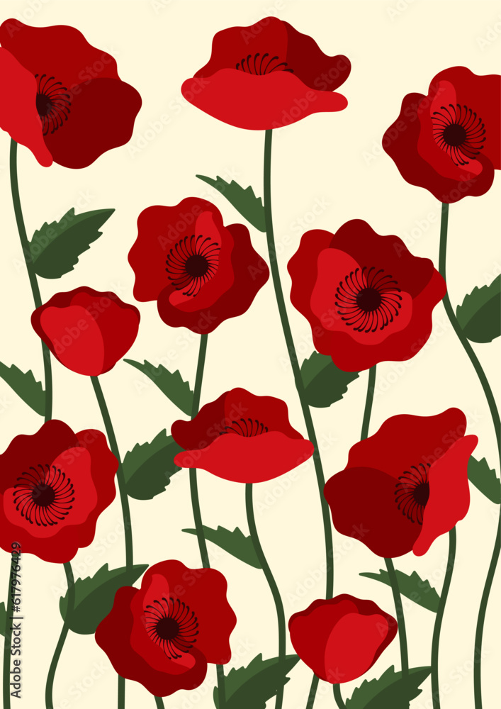 poppy flowers background.Eps 10 vector. poppy flowers background.Eps 10 vector.