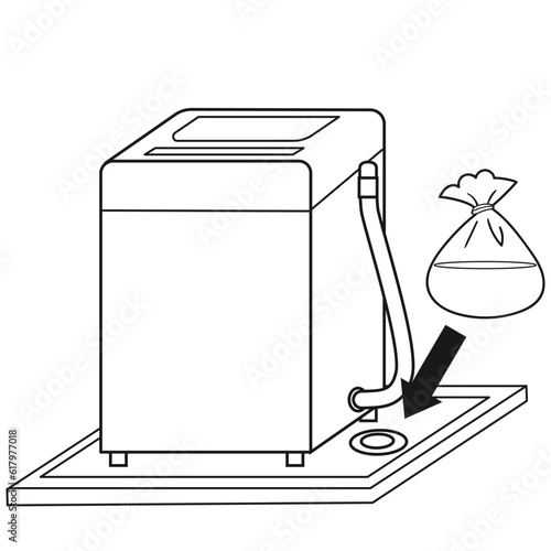 汚水の逆流対策として洗濯機の排水口に水のうを置くイラスト