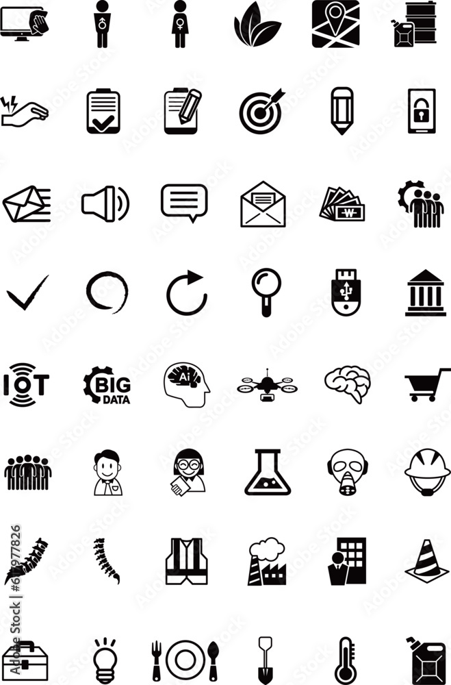Fototapeta premium A collection of various icons required for design. Simplified black and white icons