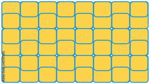 Geometric pattern with yellow and blue squares on a white background. Old school design yellow geometric pattern with oldschool shapes