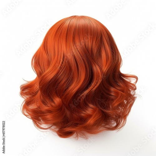 Hair wig over the plastic mannequin head isolated over the white background, mockup featuring contemporary women hairstyles, Generative AI illustration