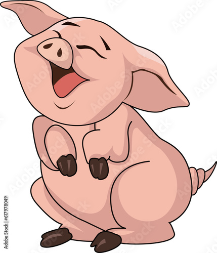 The pink pig character who is smiling at something