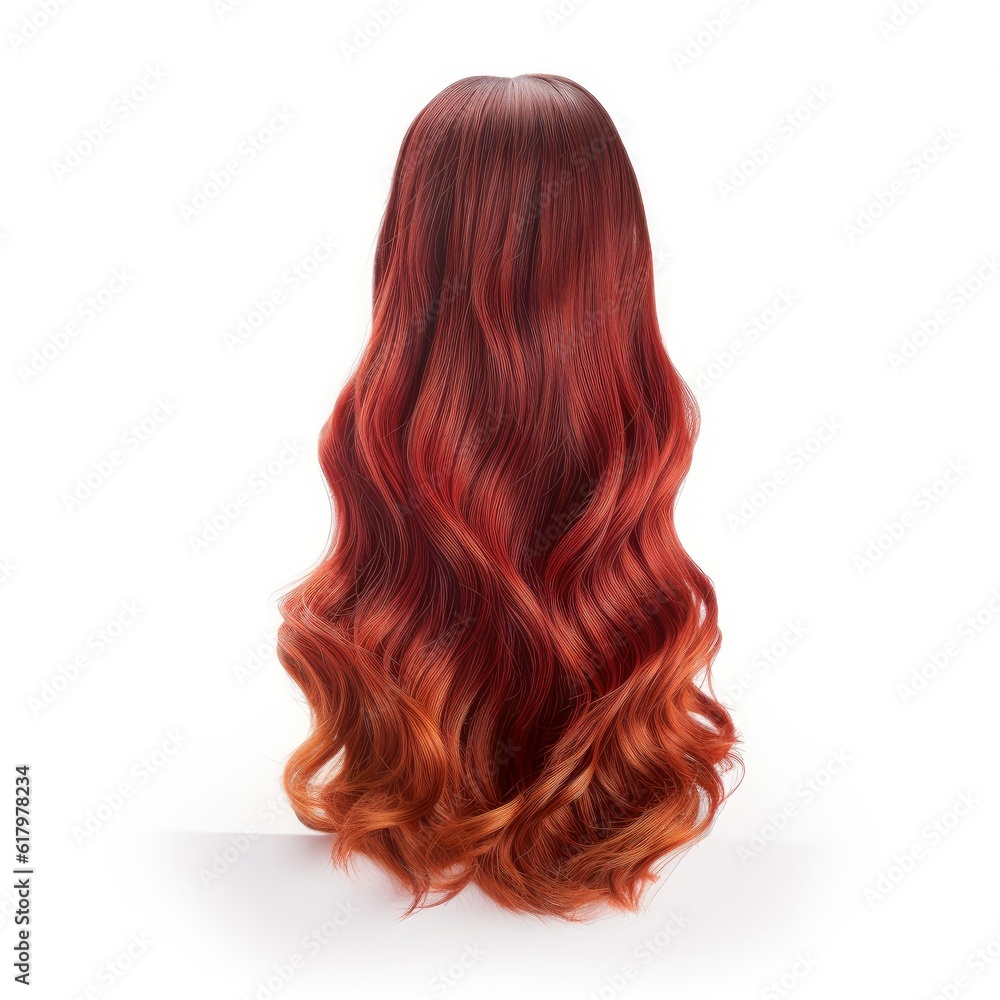 Naklejka premium Hair wig over the plastic mannequin head isolated over the white background, mockup featuring contemporary women hairstyles, Generative AI illustration