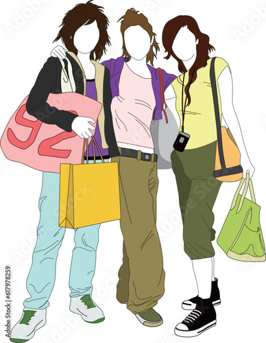 The three women who come back from the trip are carrying a lot of presents.