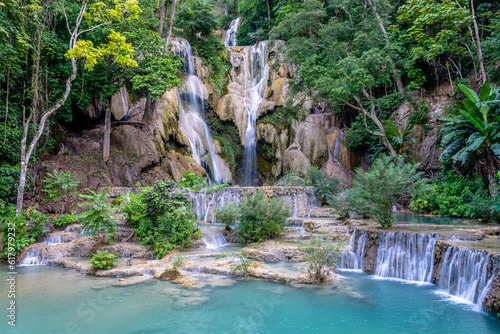 views of kuan si waterfalls in luang prabang  laos