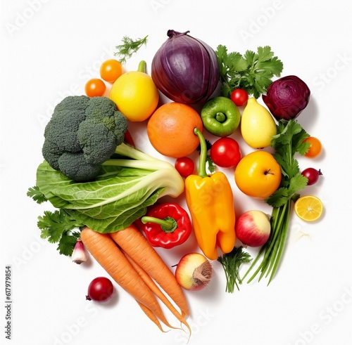 set of different fruits and vegetables on white background