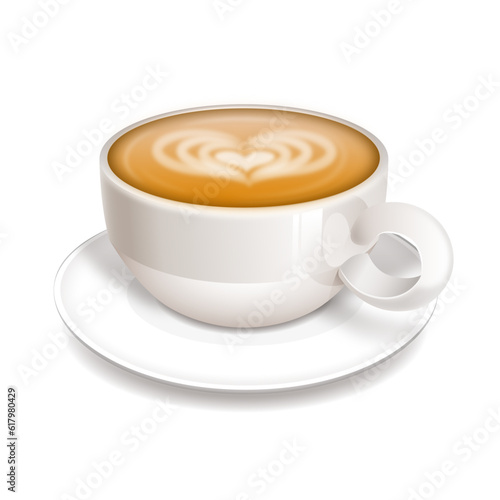 Realistic coffee cups with americano latte espresso macchiatto mocha cappuccino.