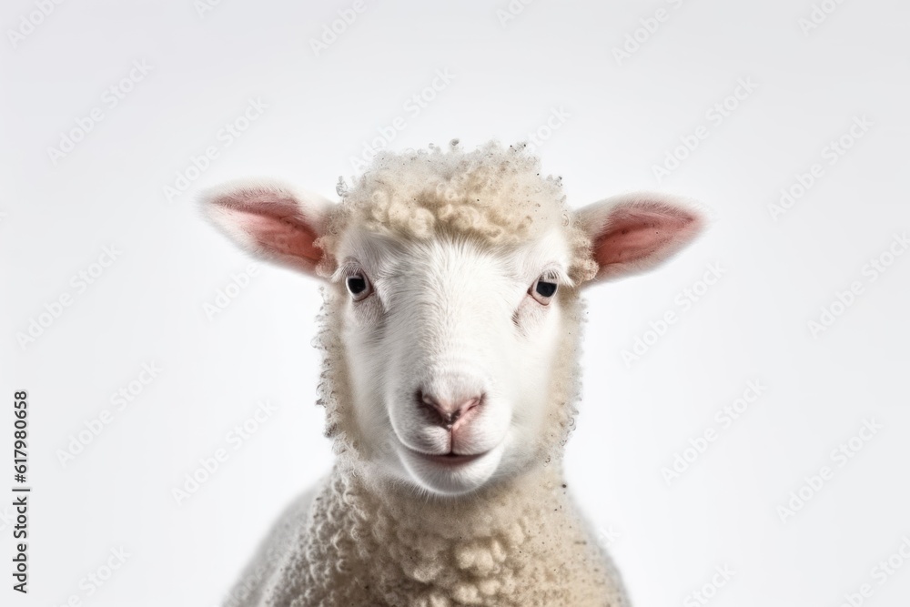 Closeup portrait of a cute sheep or lamb isolated on a white background Closeup portrait of a cute sheep or lamb isolated on a white background