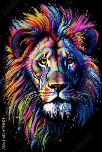 Colorful Palette-knife drawing of a Lion. Using Primary Colors  