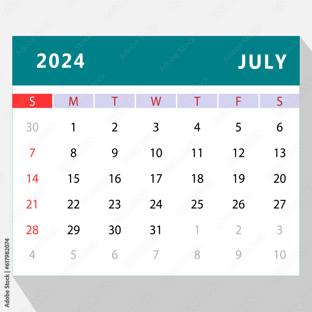 July 2024 calendar template. Vector design Stock Vector Adobe Stock