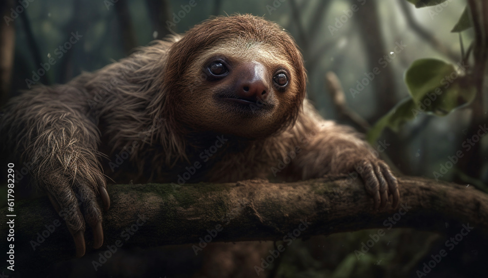 Fototapeta premium Close up of cute primate furry head in tropical rainforest generated by AI