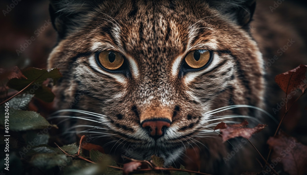 Feline beauty in nature close up of wild bobcat staring generated by AI