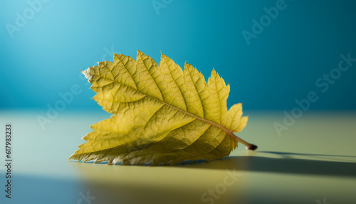 Vibrant autumn colors on a single leaf, close up macro shot generated by AI