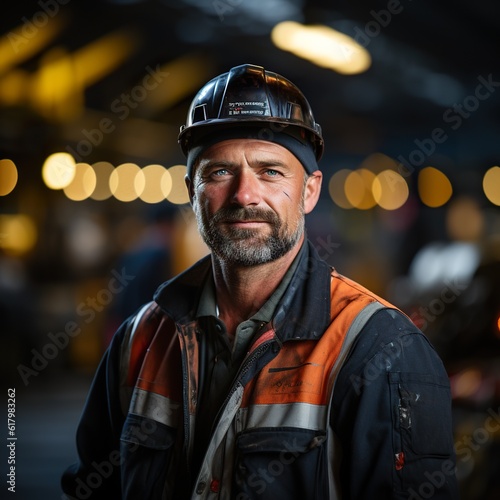 Papier peint Photograph of a steel worker at a factory, generative AI