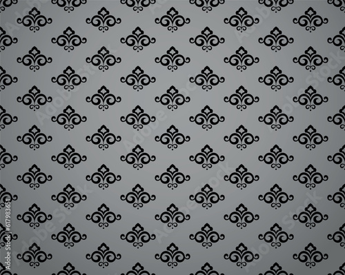 Wallpaper in the style of Baroque. Seamless vector background. Black and gray floral ornament. Graphic pattern for fabric, wallpaper, packaging. Ornate Damask flower ornament