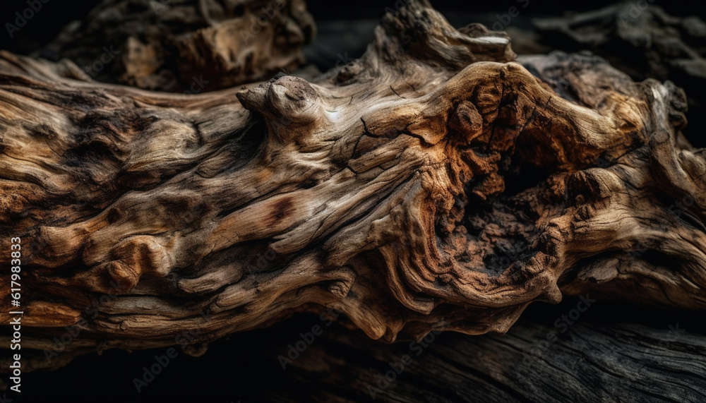 Abstract knotted wood pattern on old tree trunk in forest generated by AI Abstract knotted wood pattern on old tree trunk in forest generated by AI