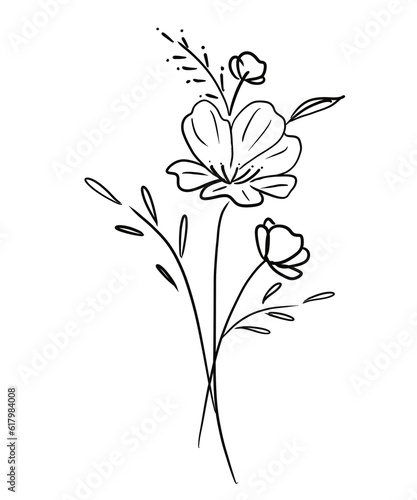 flower  line art hand draw  elements in minimalist Design illustration foe decoration for wedding or birthday card
