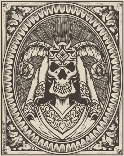 Demon king on vintage engraving frame