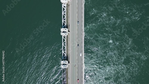 Storm surge barrier, Delta park Neeltje Jans in the Netherlands AERIAL photo